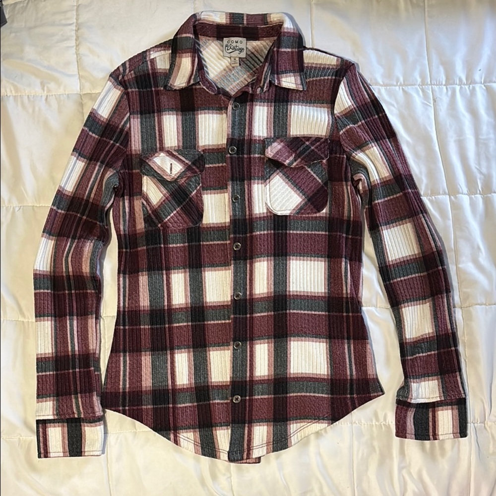 Como Vintage Burgundy and White Plaid Shirt